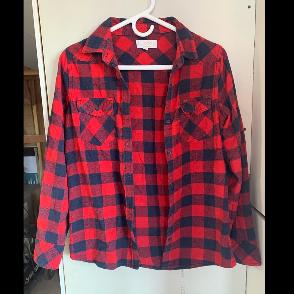 Red/Navy Flannel w/ Brown Elbow Patches